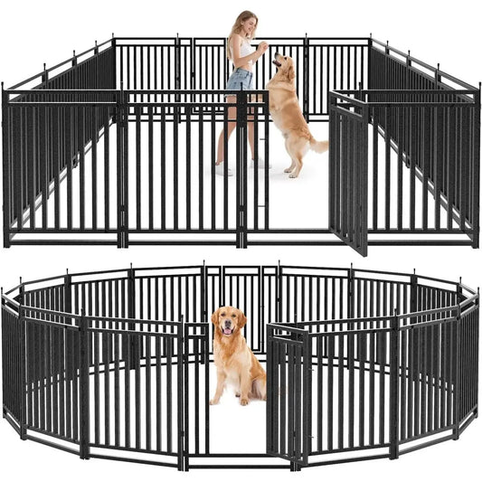 Dog ence Outdoor or Yard Dog Playpen Indoor 40" Height 16 Panels Portable Puppy Playpen Dog Kennel or RV Camping(Black-Silver)