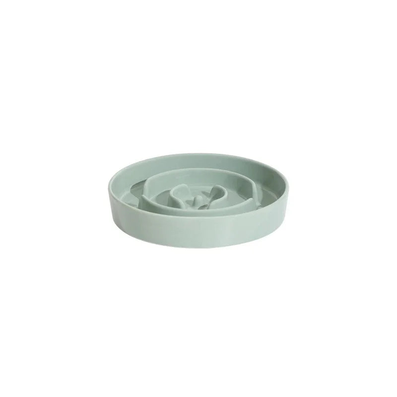 Small Dog Slow Feed Bowl Elevated Cat Drinking Eating Ceramic Bowls with Wooden Stand Pet Anti-Gulping Feeding Food Water Plate
