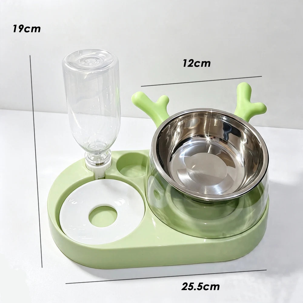 Cat Bowl Stainless Steel Inner Double Bowl Automatic Drinking Water Basin Pet Drinking Water Feeding Two-in-one Feeding Set