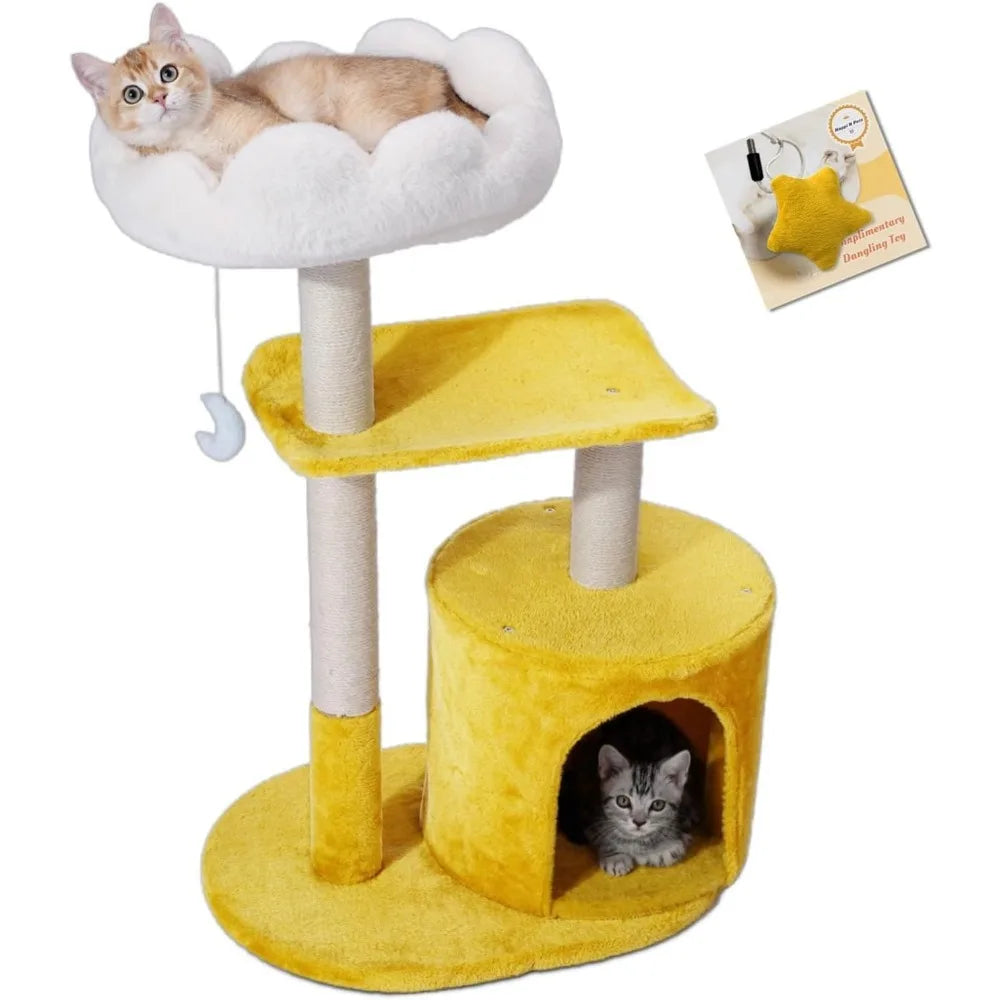 33 Inch Multi Level Cat Tree Tower with Cozy Padded Bed Large Condo Scratching Posts Viewing Perch and Toys
