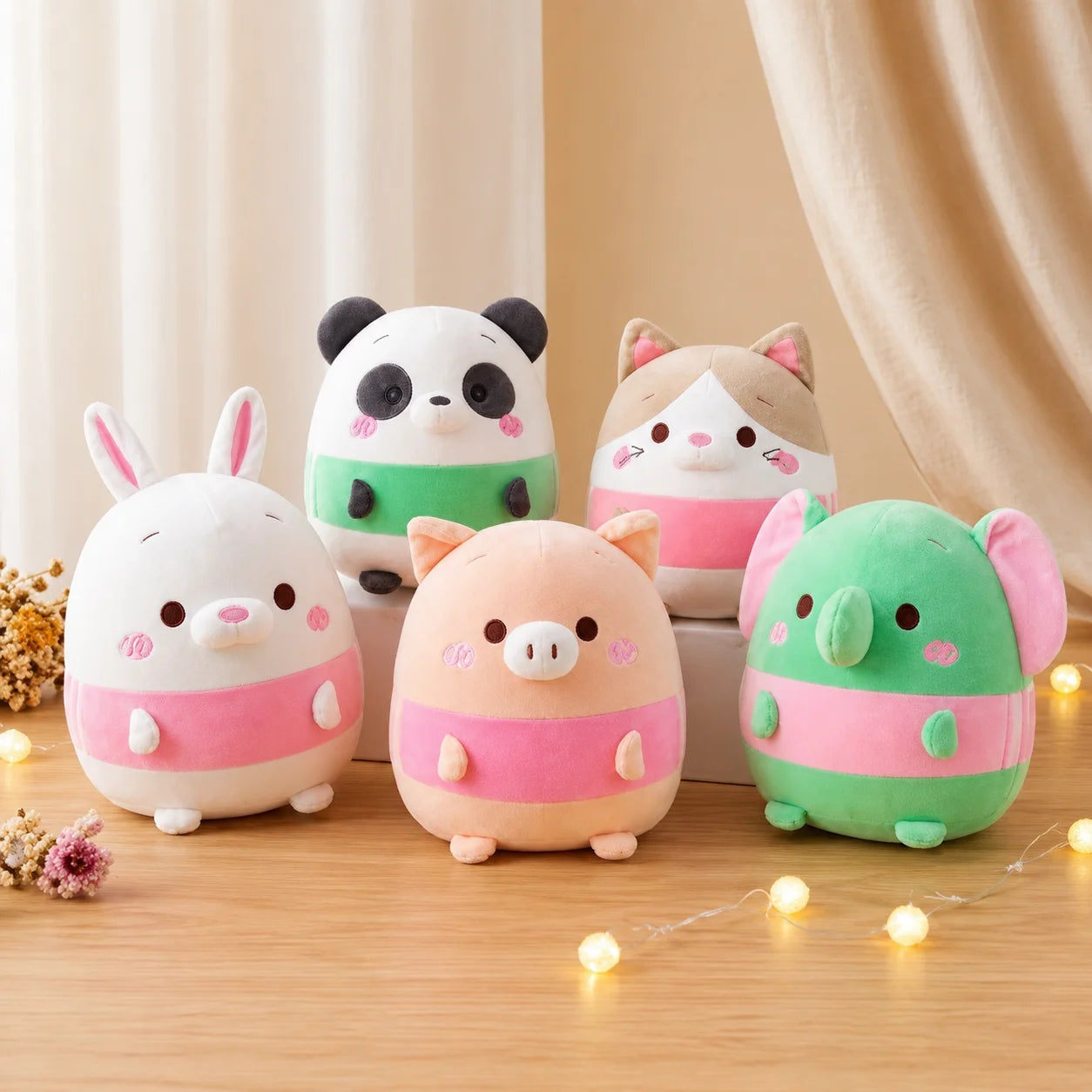 5 Pack 13.8 Inch Cute Animal Stuffed Animals US Stock Fast Shipping Soft Plush Toy Set Rabbit Panda Pig Cat Elephant Plushies for Kids Gift Room Decor