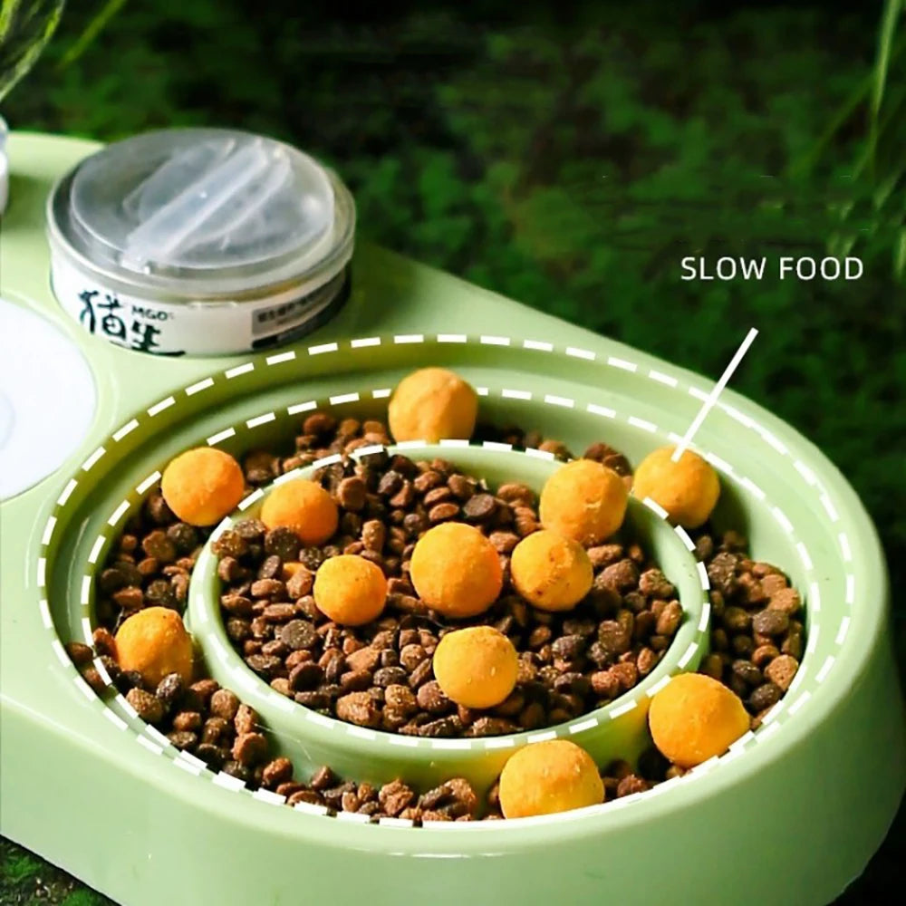Cat Bowl Stainless Steel Inner Double Bowl Automatic Drinking Water Basin Pet Drinking Water Feeding Two-in-one Feeding Set
