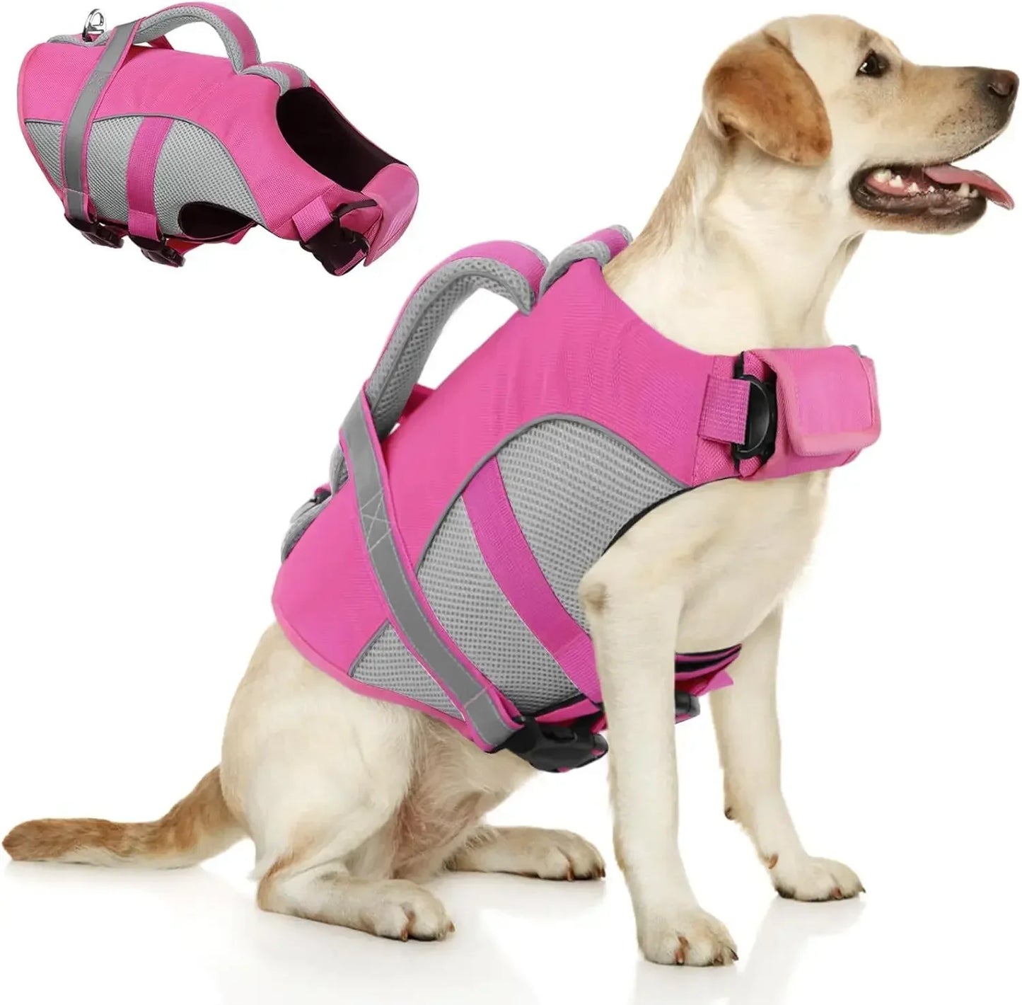 Durable Mesh Dog Life Jacket Tear-Resistant High Buoyancy Pet Vest with Ergonomics Rescue Handle Reflective--Rough water Boating