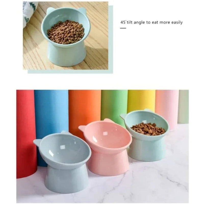 New Nordic style square mouth double-ear high-leg cat bowl pet supplies design cat bowl anti-tip feeding and drinking bowl