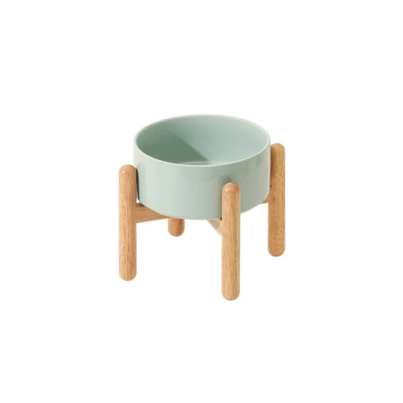 Big Dogs Bowl Double Ceramic Elevated Pet Food Water Bowl Small Medium Large Dog Feeding Supplies with Wooden Stand