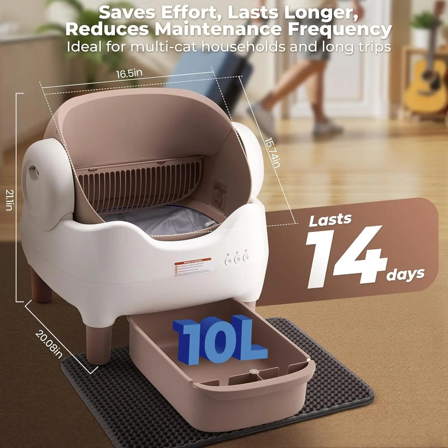 Automatic Litter Box Open Top: Self Cleaning Cat Litter Box Smart with WiFi App Control, Extra Large & Safety, Customized