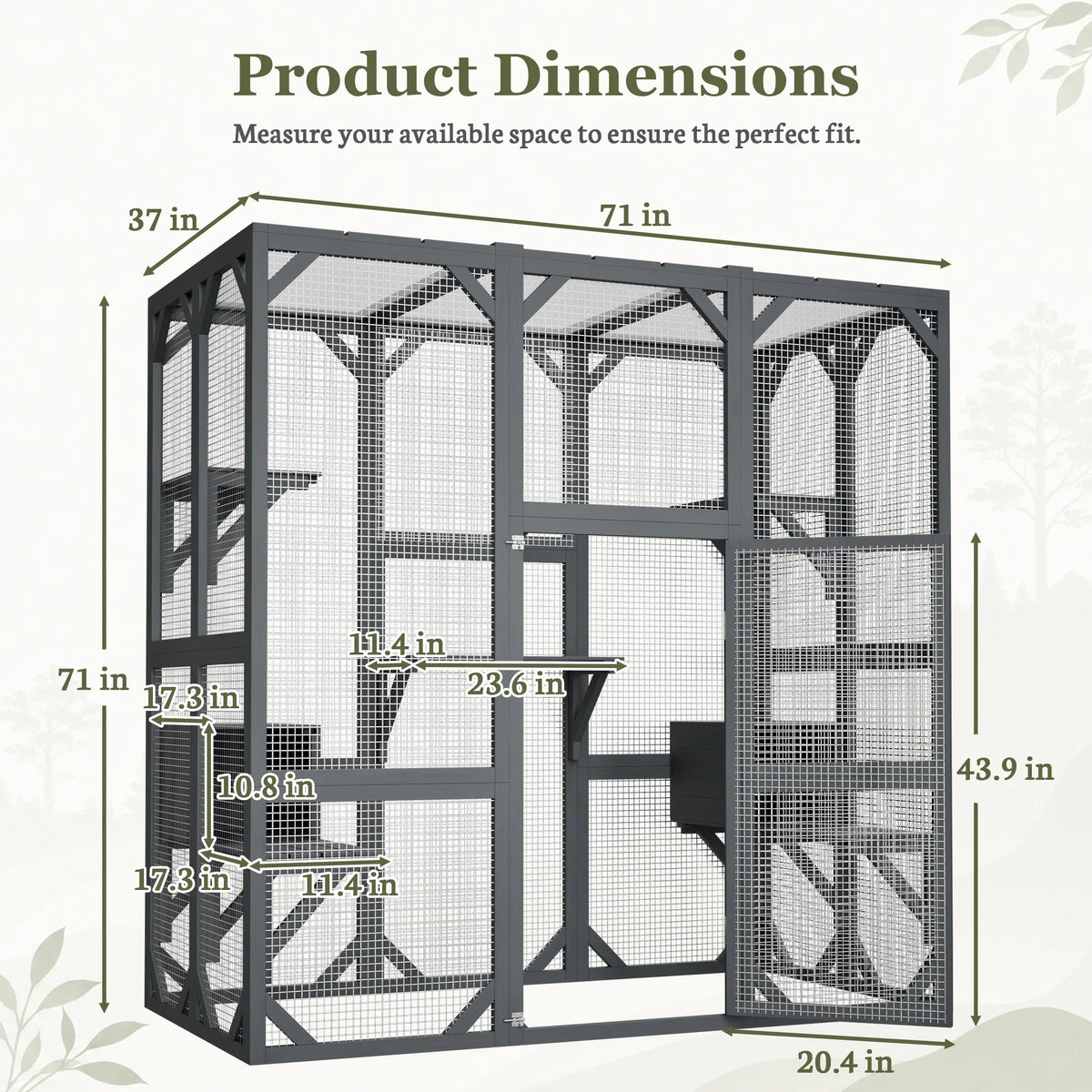 Large Wooden Catio Outdoor Cat Enclosure  Walk-in Cat House with Platforms & Rest Box  Weatherproof Cat Cage for Multiple Cats