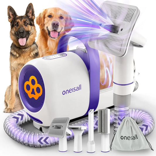 oneisall Dog Hair Vacuum Shedding Grooming Brush Kits for Pet Thick Coats | 15000Pa,3 Suction Low Noise,1.5L Dust Cup,5 in 1 Kit