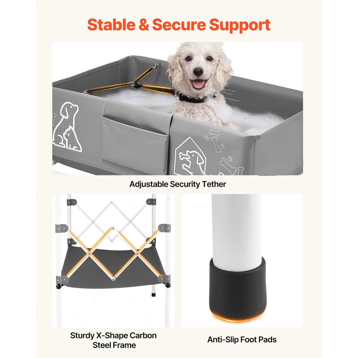 SucceBuy Dog Bathtub Elevated Dog Bath Tub Foldable Space-saving with Built-In Drain Hose for Small Medium Pet Indoor & Outdoor