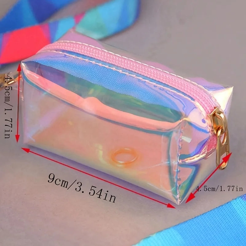 1pc Holographic Reflective Dog Poop Bag Dispenser - Colorful Iridescent Waste Bags for Walks Easy-Carry Design for Pet Owners