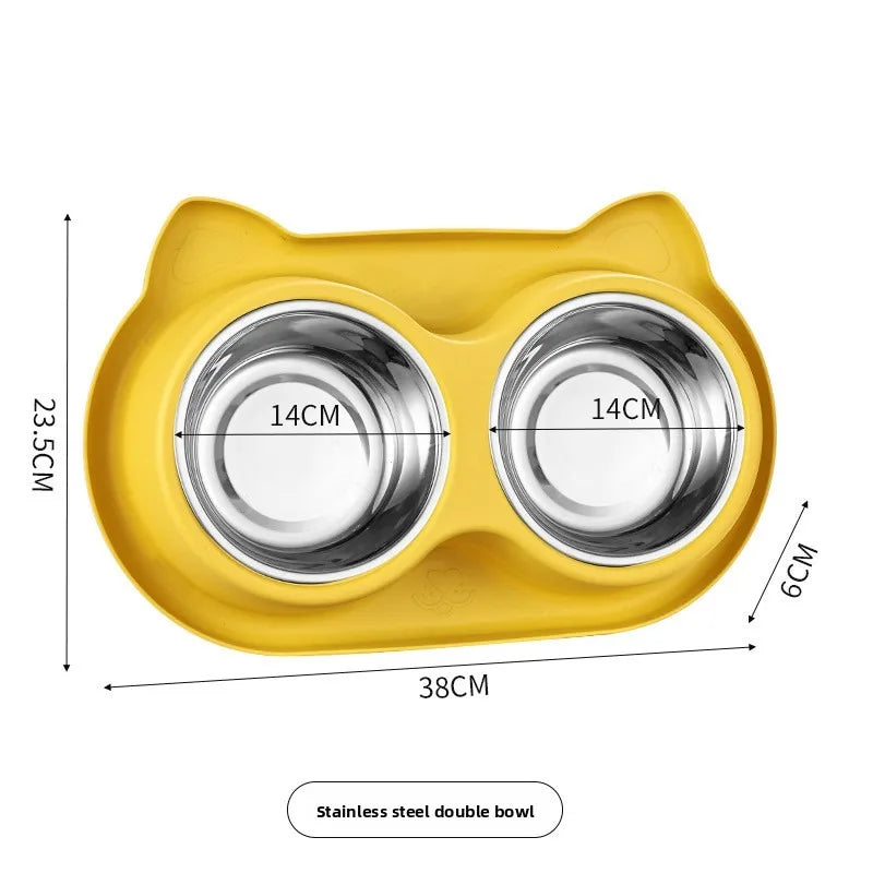 Pet Cat Feeding Bowl Stainless Steel Bowl Silicone Base Anti-Wrestling Dog and Cat Slow Food Bowl to Prevent Pet Choking Feeder