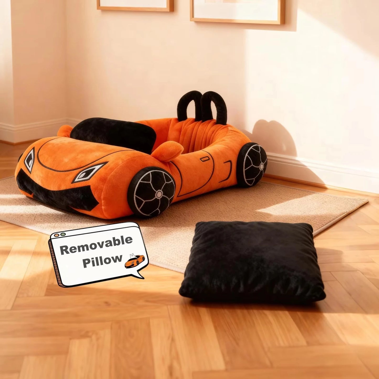 Cute Cat Beds Kitten Bed Soft and Cozy Small Dog Beds with Pillow Washable Pet Mat for Puppy and Kitty Funny Supercar Cat Toys