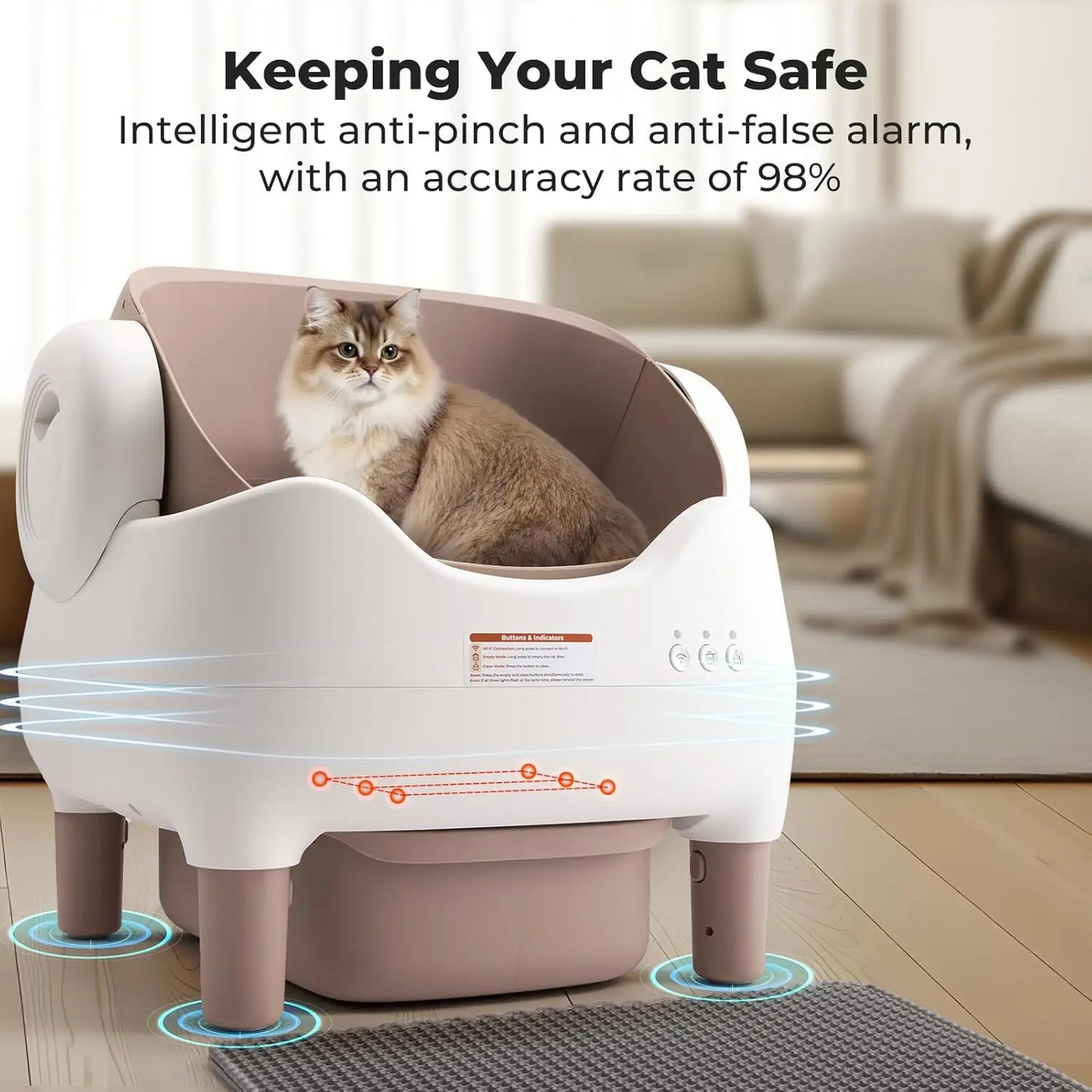 Automatic Litter Box Open Top: Self Cleaning Cat Litter Box Smart with WiFi App Control, Extra Large & Safety, Customized