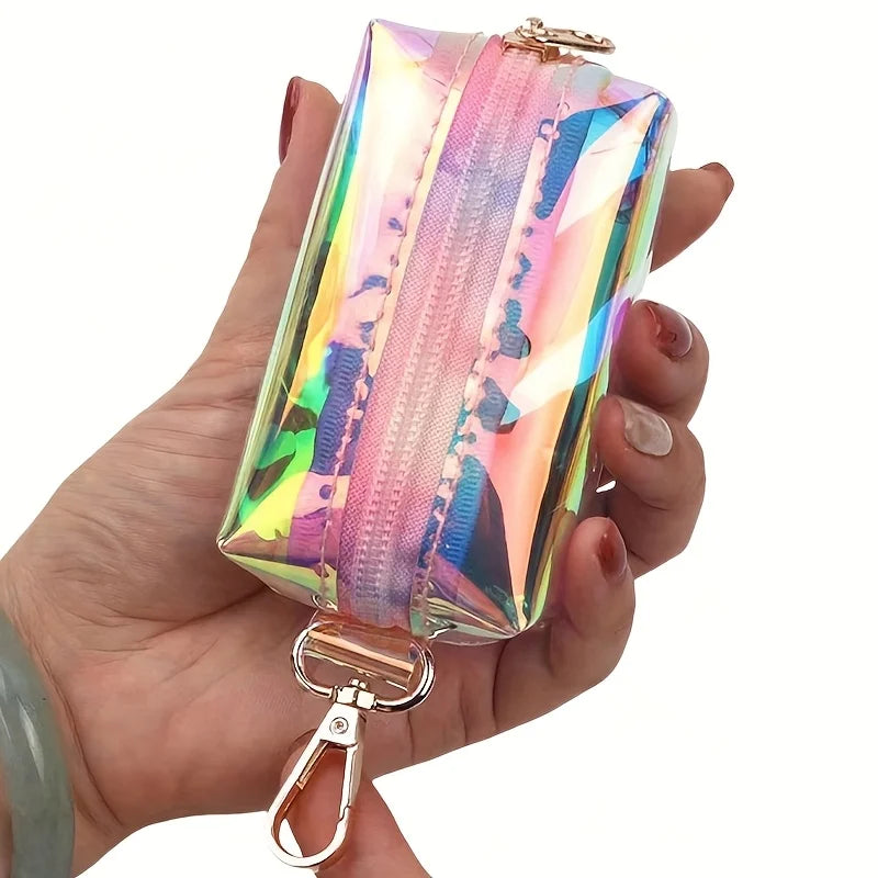 1pc Holographic Reflective Dog Poop Bag Dispenser - Colorful Iridescent Waste Bags for Walks Easy-Carry Design for Pet Owners