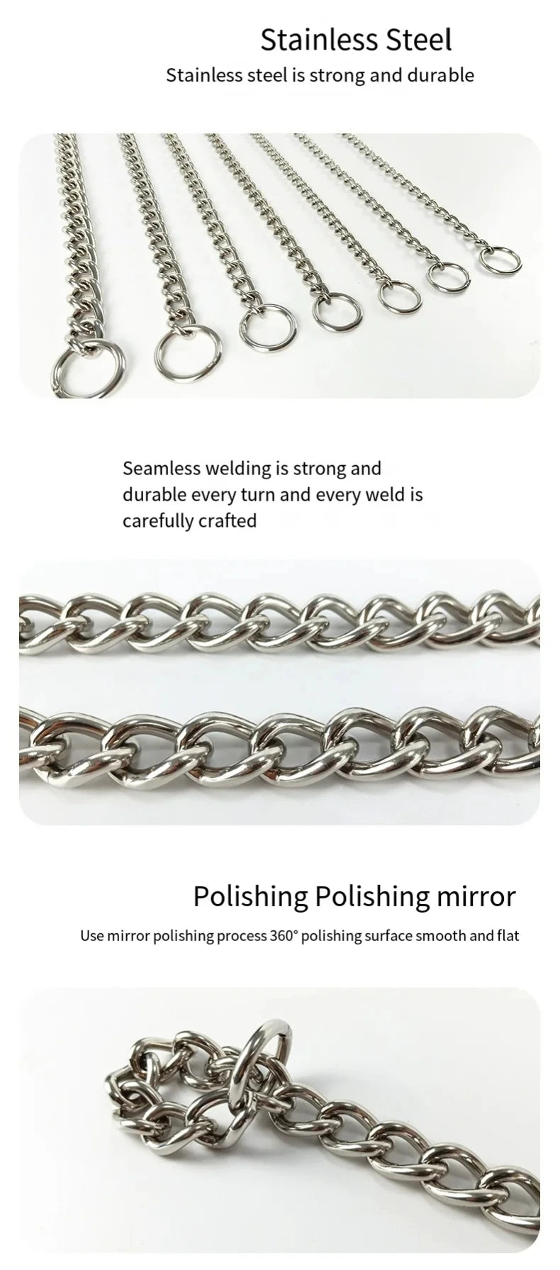 Stainless Steel Dog Choke Collar Snake Chain Anti Bite Anti Rust Training Walking Collar For Medium Large Bulldog Rottweiler Dog