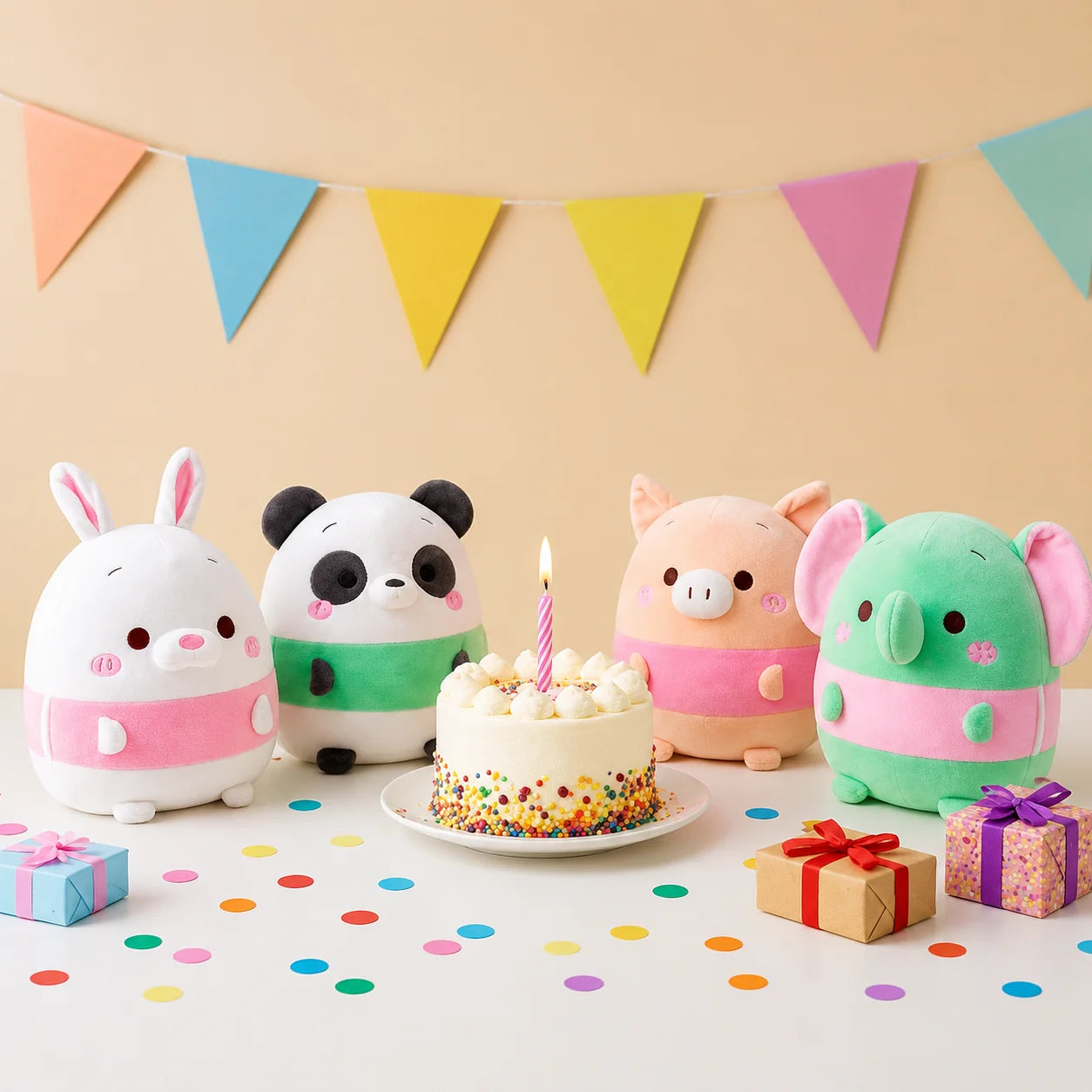 5 Pack 13.8 Inch Cute Animal Stuffed Animals US Stock Fast Shipping Soft Plush Toy Set Rabbit Panda Pig Cat Elephant Plushies for Kids Gift Room Decor