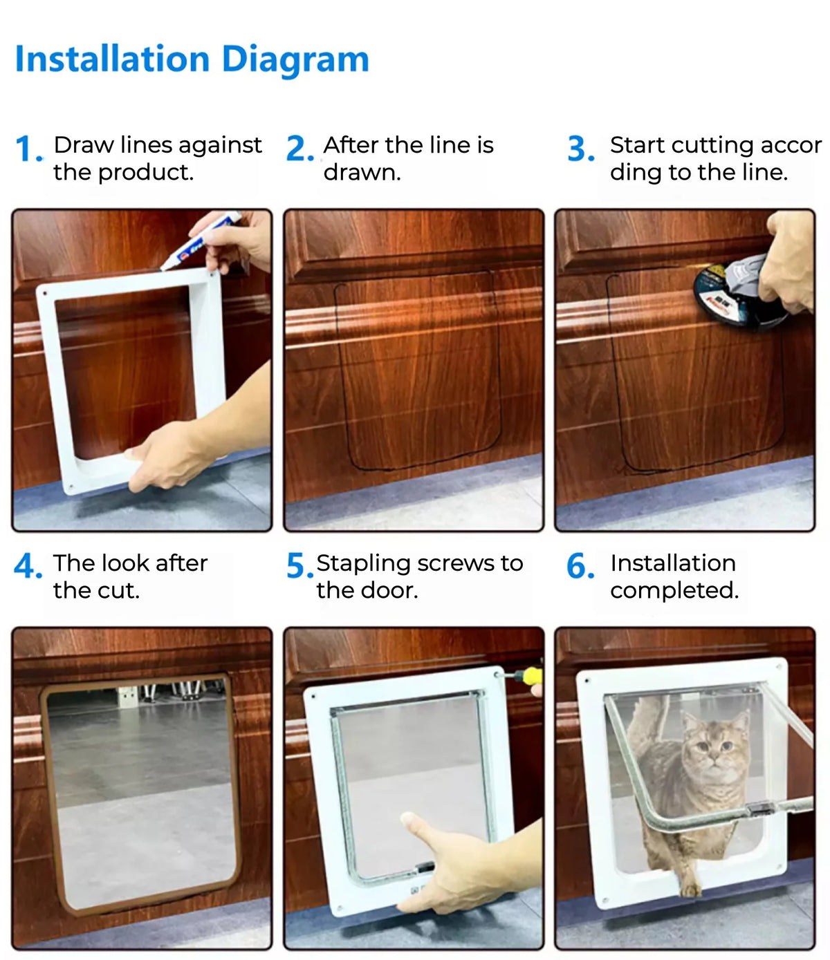 RFID Smart Cat Door Collar Activated Automatic Microchip Pet Flap 4 Way Controllable Direction Anti-Pinch Safe Electronic Sensing Pet Door Easy Install for Wood Glass Sliding Door Home Use