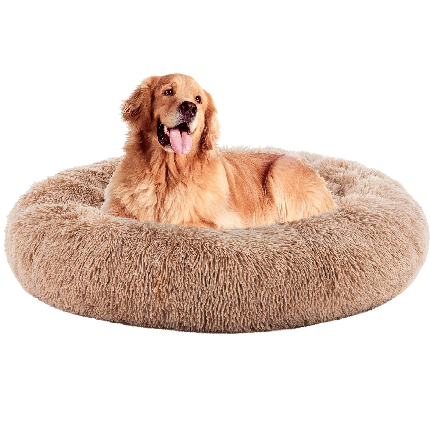 MCQ Round Faux Fur Plush Dog Bed Anti-Slip Bed Machine Washable Cuddler Warming Cozy Fluffy Faux Fur Plush Round Pet Bed for Indoor