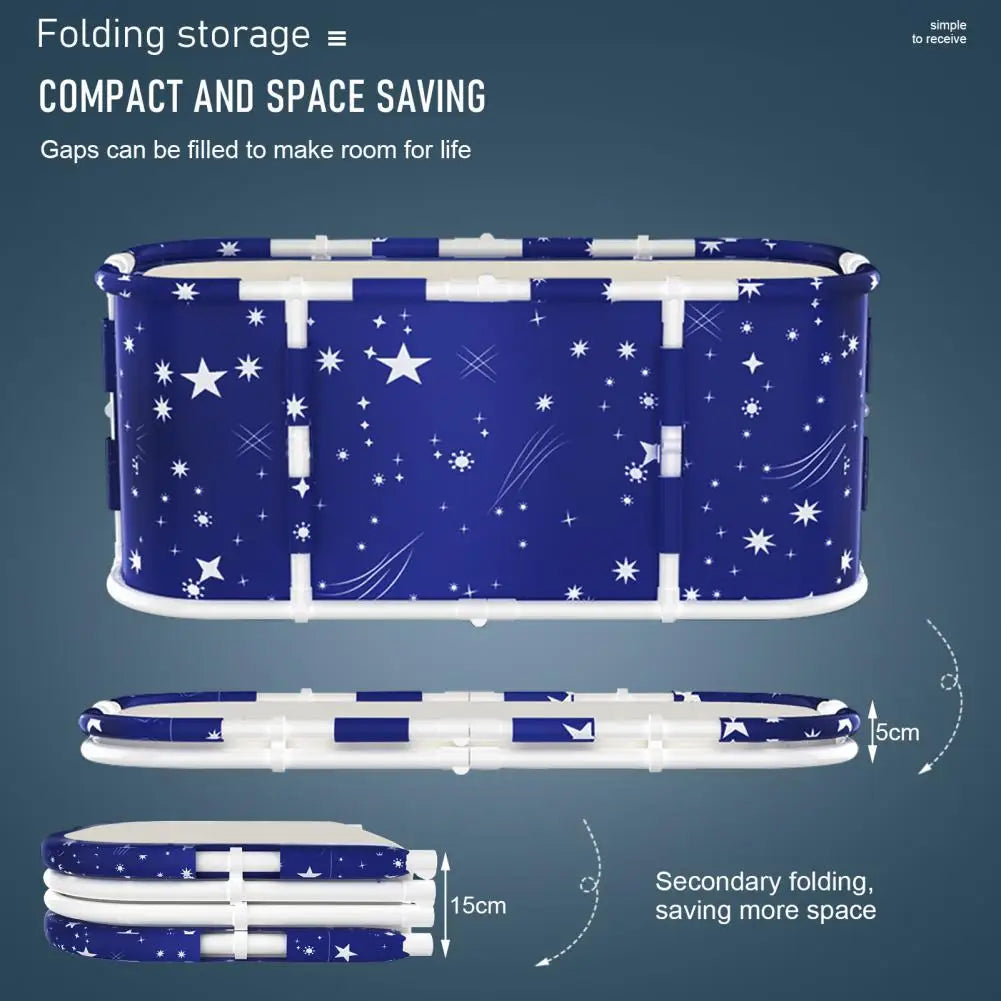 Starry Blue Large Foldable Bathtub with Plastic Frame Collapsible Bathtub Family SPA Soaking Tub for Shower