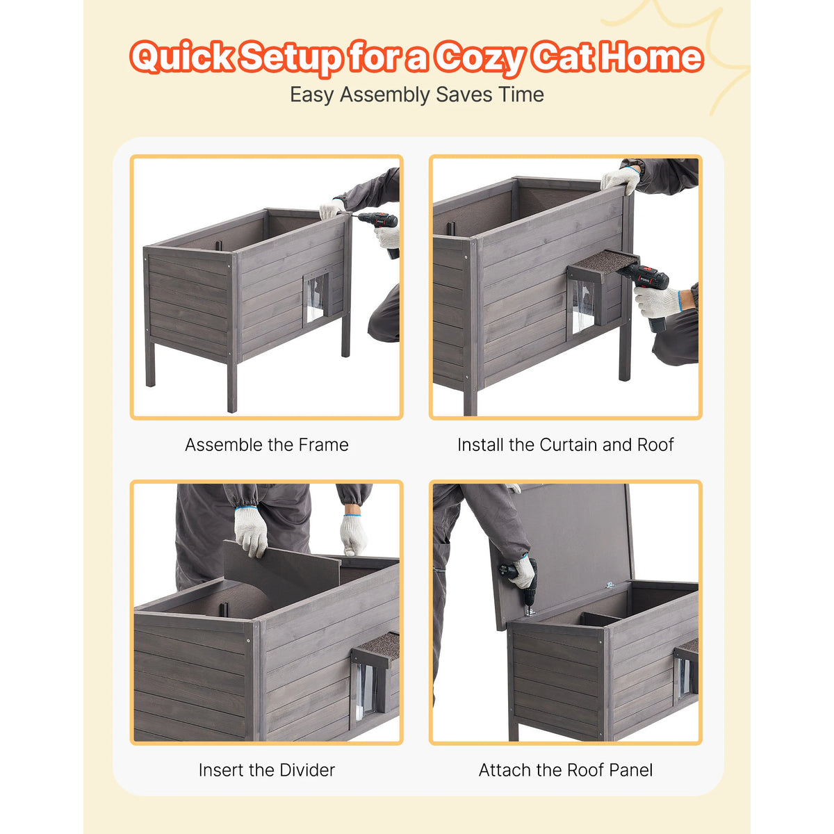 SucceBuy Heated Cat House Insulated Wooden House for Outdoor Cats with Heating Pad Openable Asphalt Roof for 1-3 Cats in Winter