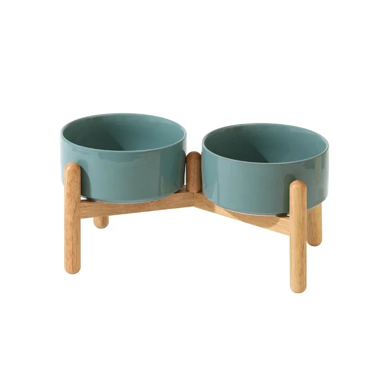 Big Dogs Bowl Double Ceramic Elevated Pet Food Water Bowl Small Medium Large Dog Feeding Supplies with Wooden Stand
