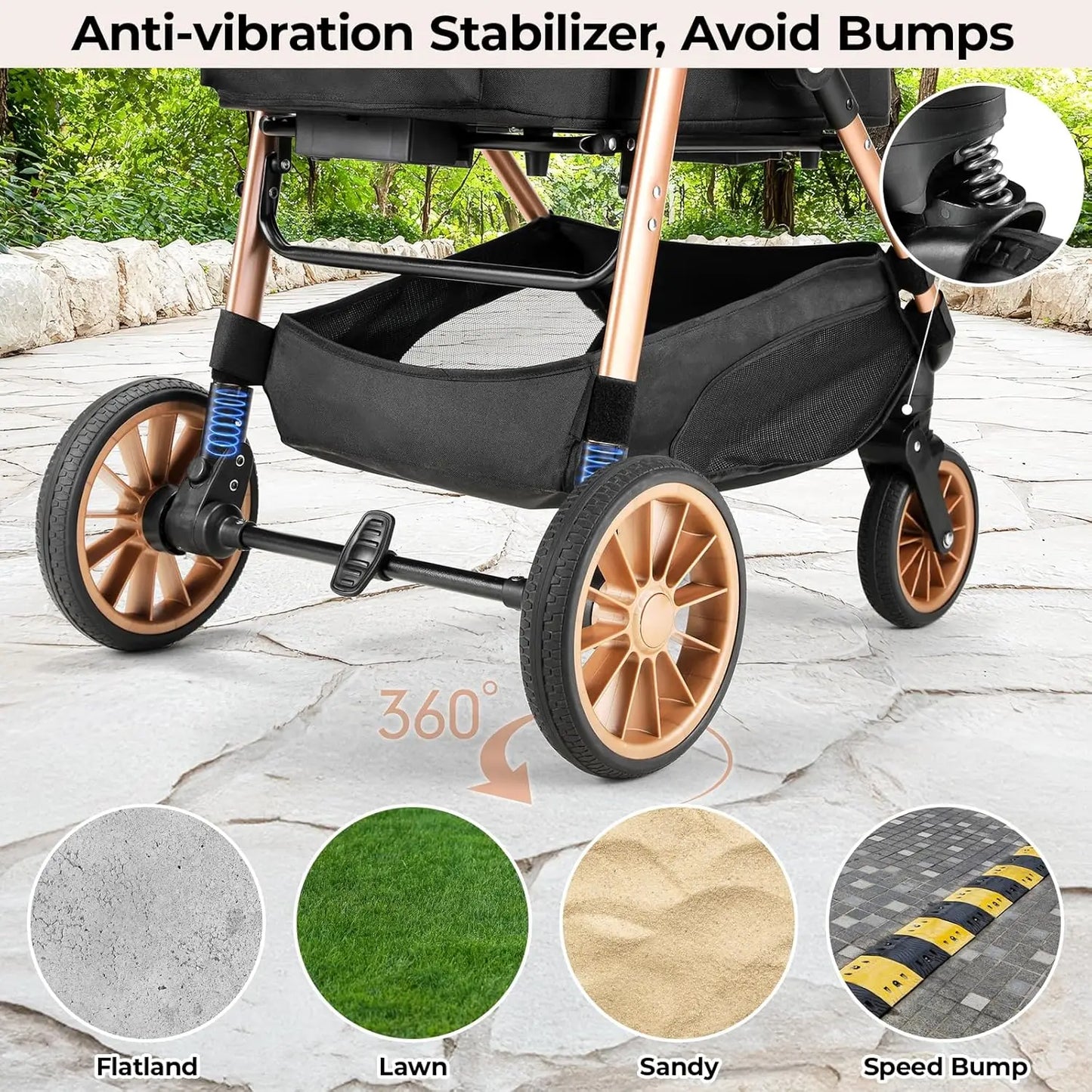 Foldable Pet Stroller for Medium Dog Cat Up to 55 lbs,All-Terrain 3-in-1 Dog Stroller with Carrier,Storage Basket,Cup Holder