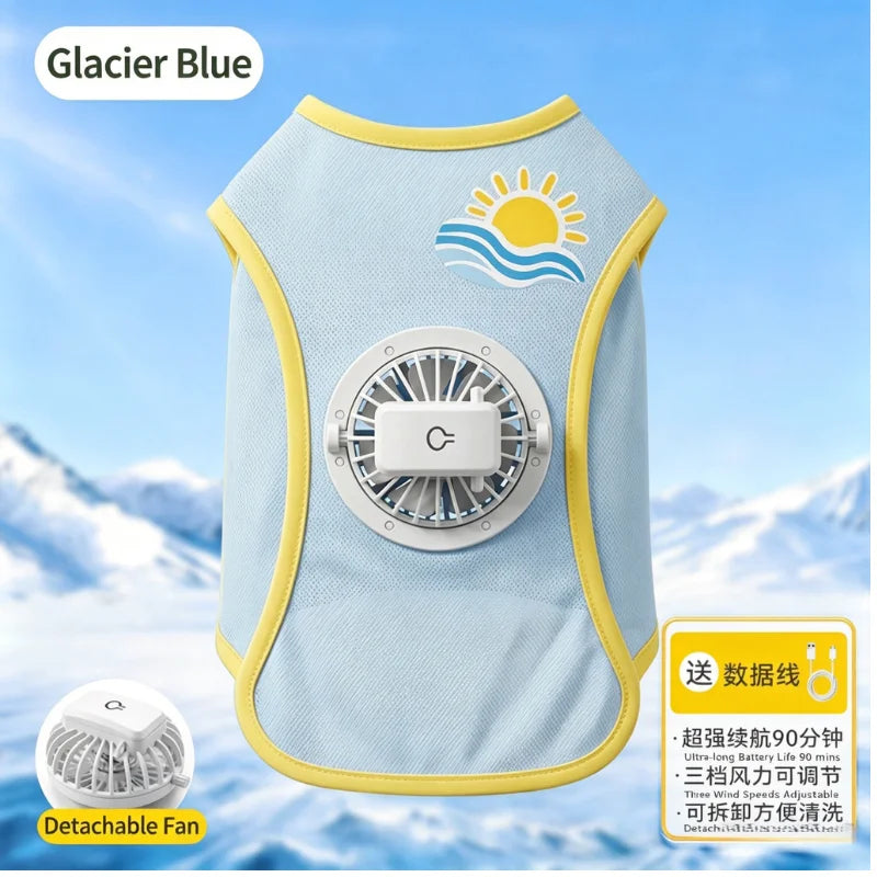 Puppy Summer Cool Vest Detachable USB Fan UV Protective Tank Top 3 Speed Ventilated Ice Silk Outfit for Small Medium Dogs Outdoor Activity