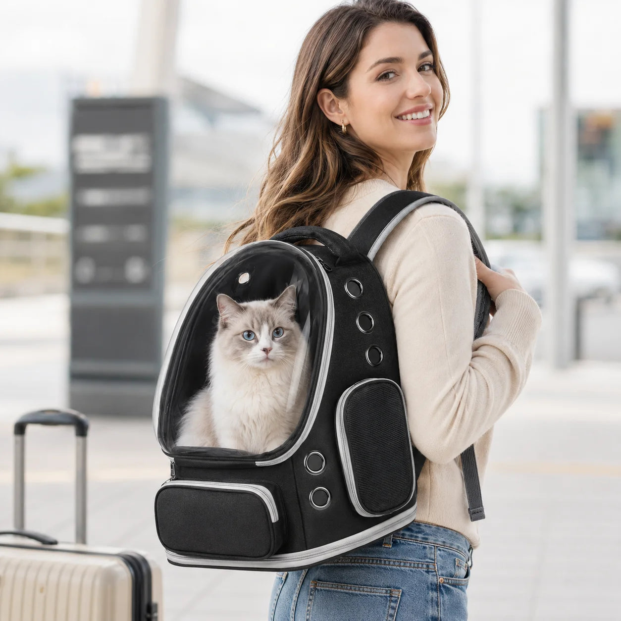 Space Capsule Cat Backpack Carrier Transparent Bubble Window Pet Travel Bag Breathable for Cats Small Dogs Outdoor Trip
