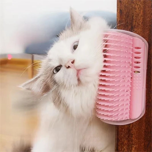 Cat Scratcher Massage Comb - Corner Scratching Brush with Catnip, Pet Deshedding Comb for Hair Removal, Grooming