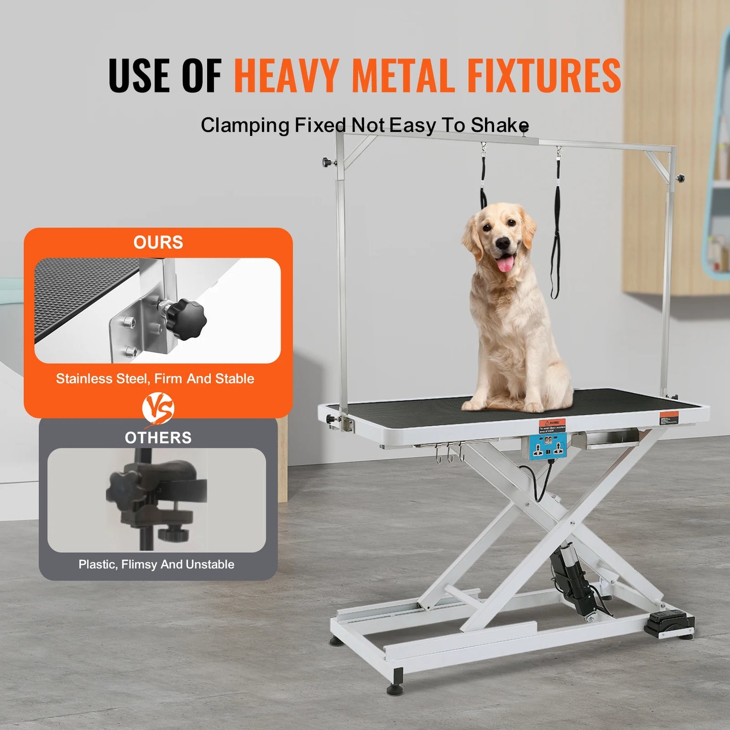 SucceBuy Electric Pet Grooming Table Heavy Duty Dog Grooming Arm for Large Dog Height Adjustable Grooming Station Slip Tabletop