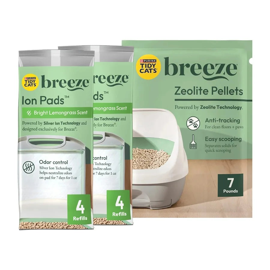 Purina Tidy Cats Breeze Zeolite Pellets and Ion Pads, Bright Lemongrass Scent, 7 lb. Pouch