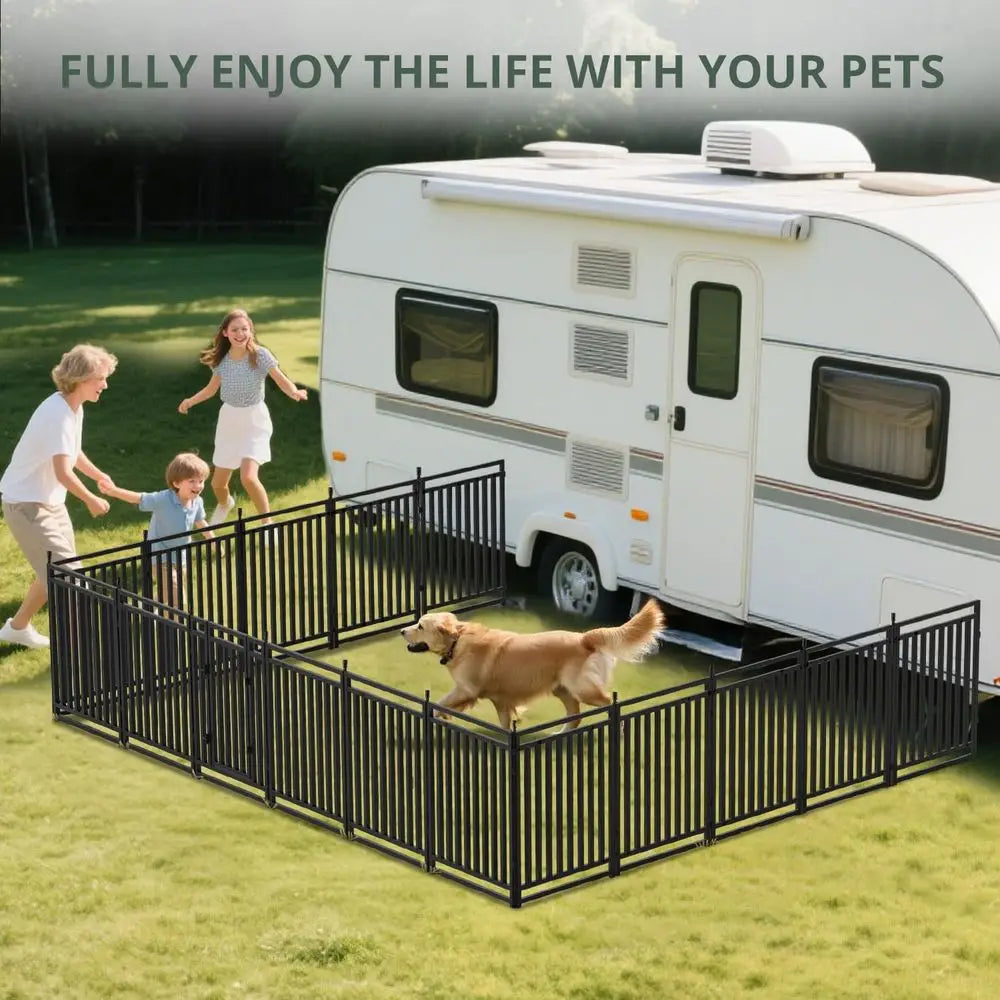 Dog ence Outdoor or Yard Dog Playpen Indoor 40" Height 16 Panels Portable Puppy Playpen Dog Kennel or RV Camping(Black-Silver)