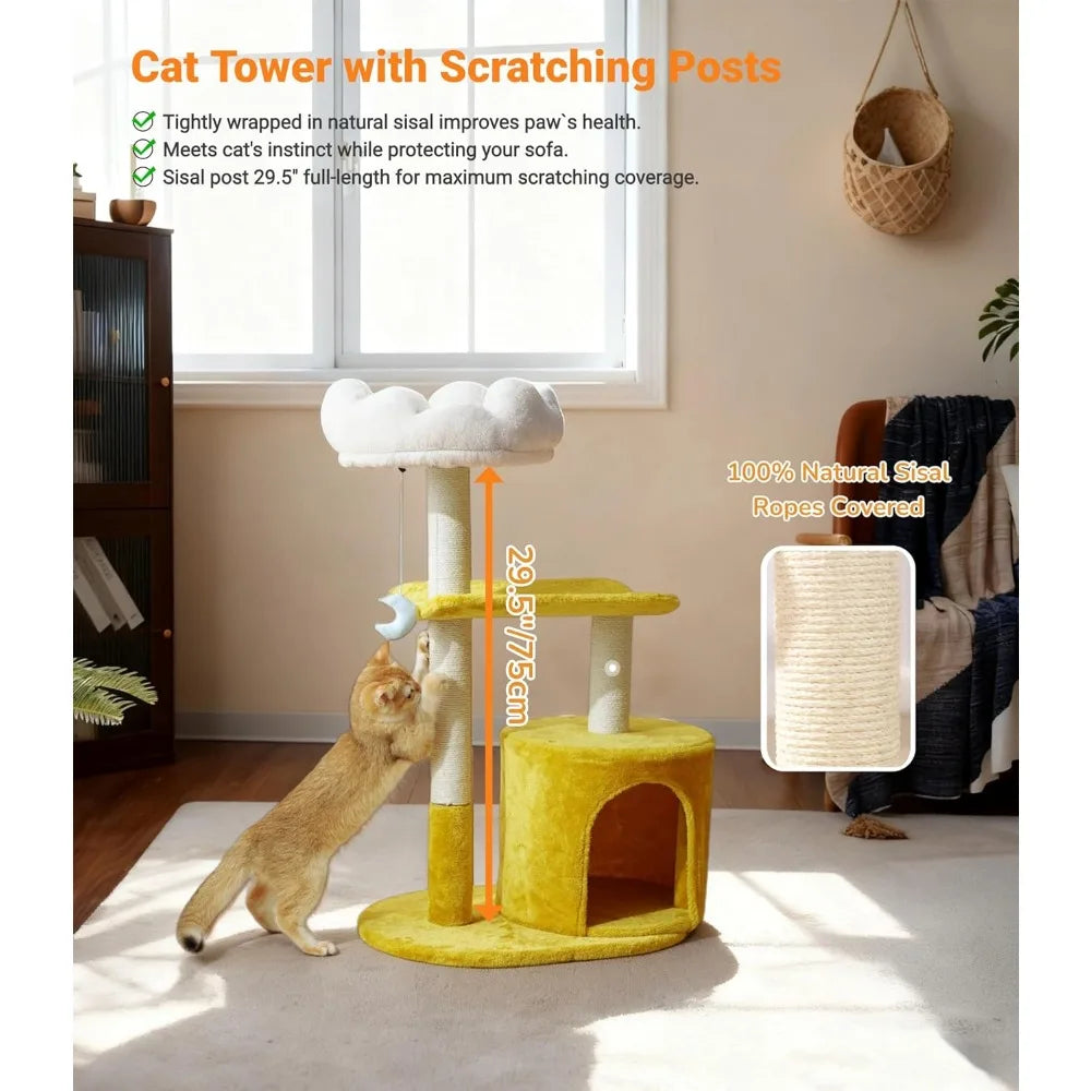 33 Inch Multi Level Cat Tree Tower with Cozy Padded Bed Large Condo Scratching Posts Viewing Perch and Toys
