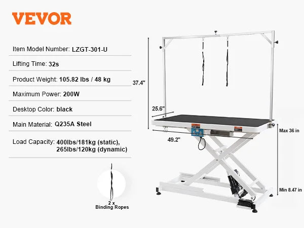 SucceBuy Electric Pet Grooming Table Heavy Duty Dog Grooming Arm for Large Dog Height Adjustable Grooming Station Slip Tabletop