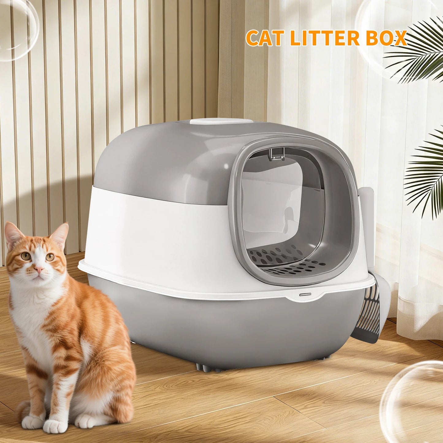 Switchable Open/Semi-Enclosed Cat Litter Box, Extra Large Jumbo Size for Multi-Cat Households, Splash-Proof and Anti-Tracking, Dual-Mode Over-the-Top Litter Pan, Low-Entry for Easy Cleaning，Suitable for cats of different si