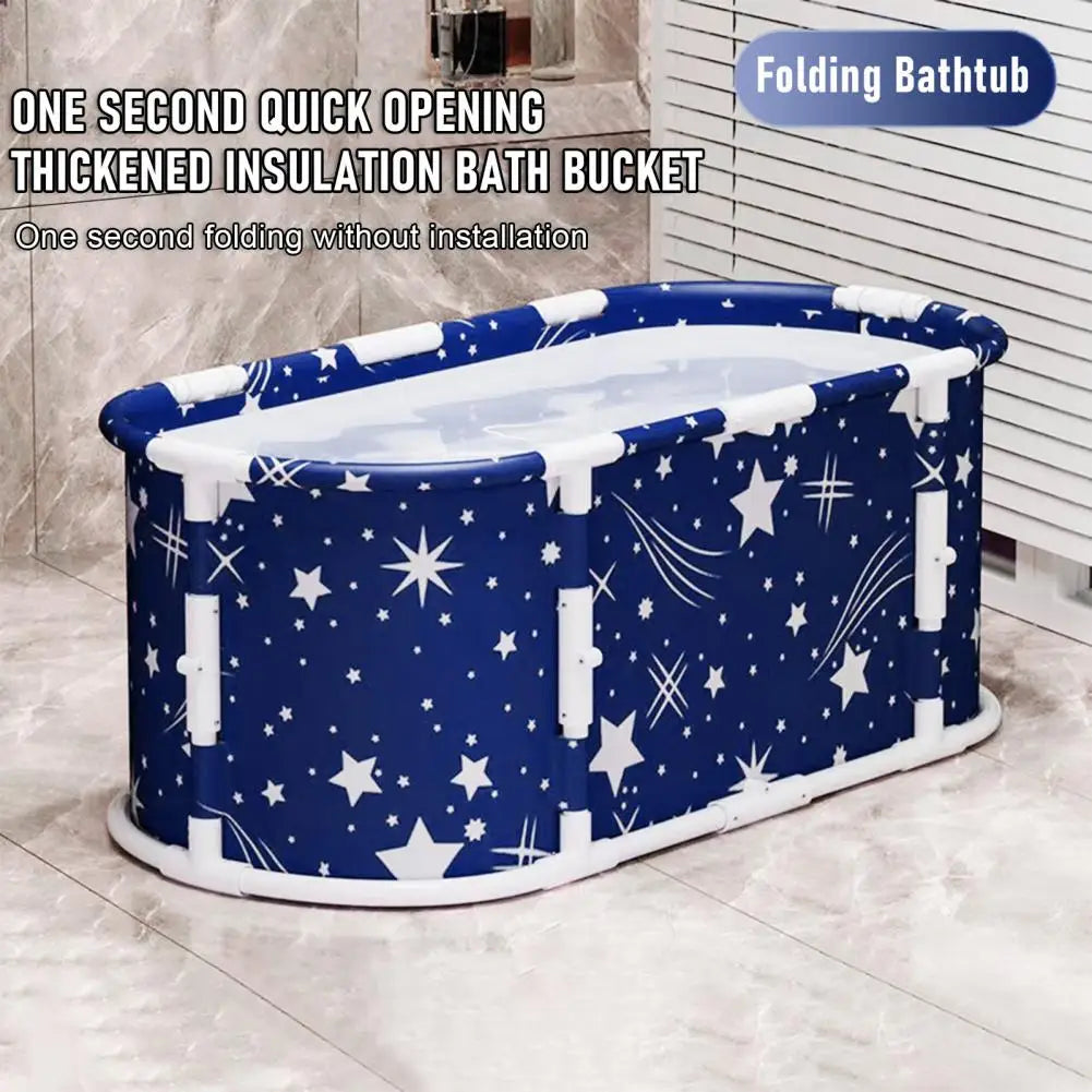 Starry Blue Large Foldable Bathtub with Plastic Frame Collapsible Bathtub Family SPA Soaking Tub for Shower