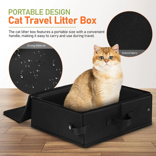 Foldable Portable Travel Cat Litter Box Large Capacity Zipper Closure Waterproof Pet Toilet With Handle For Outdoor Road Trips Camping