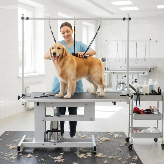Tacleekii  43.3 in Professional Hydraulic Pet Grooming Table | 350 lbs Max Load, 3 Adjustable Nooses, Height Adjustable 22–39 in
