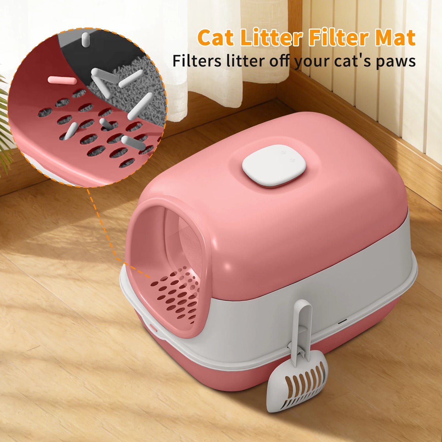 Switchable Open/Semi-Enclosed Cat Litter Box, Extra Large Jumbo Size for Multi-Cat Households, Splash-Proof and Anti-Tracking, Dual-Mode Over-the-Top Litter Pan, Low-Entry for Easy Cleaning，Suitable for cats of different si