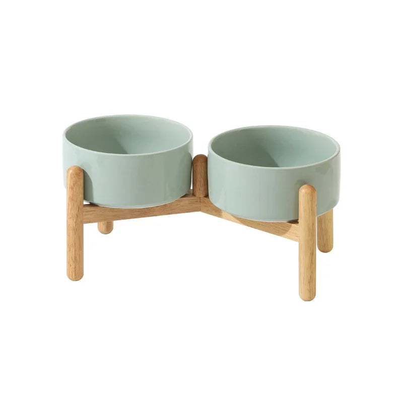 Big Dogs Bowl Double Ceramic Elevated Pet Food Water Bowl Small Medium Large Dog Feeding Supplies with Wooden Stand