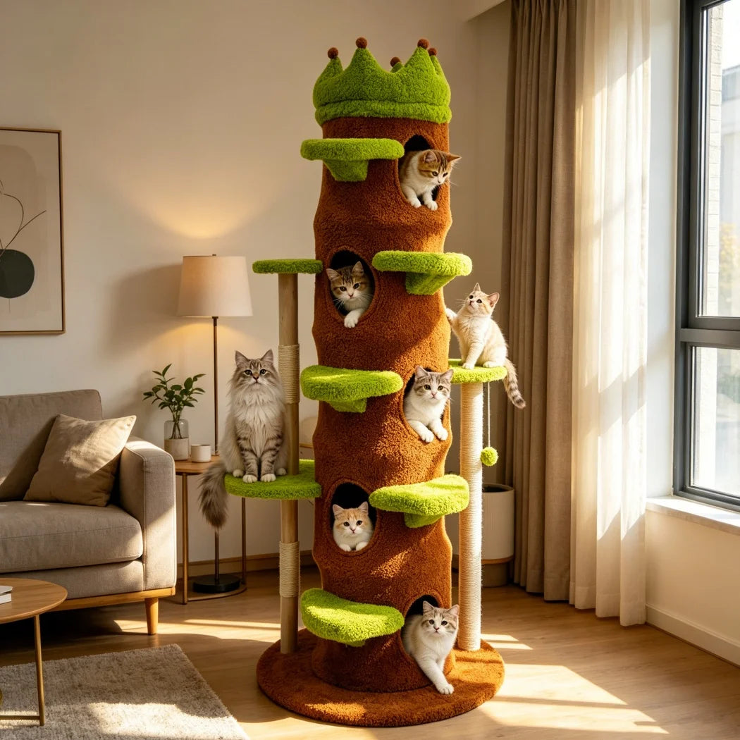 XXL Tall Cat Tree Tower with Scratching Post Activity Center Large Playing House Condo for Multi-Cat Household