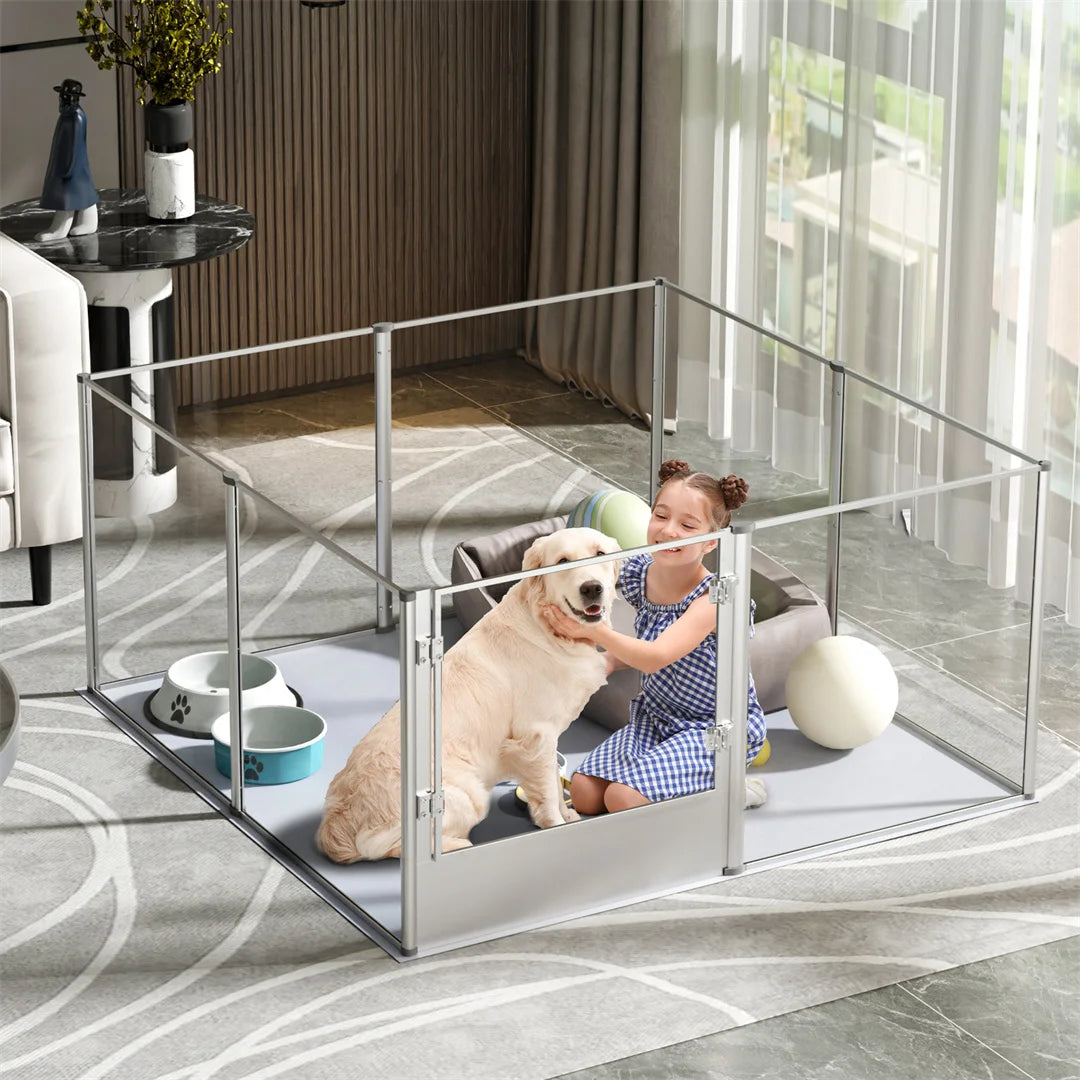 Unique Clear Acrylic Pet Playpen Dog Whelping Pen Rabbit Cage with Waterproof Floor Pad for Guinea Pigs Hedgehogs Hamsters