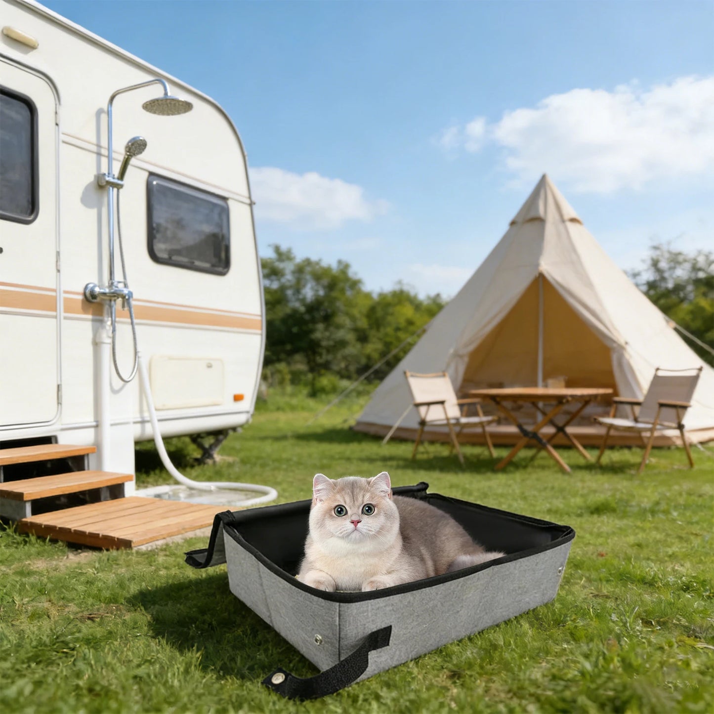 Collapsible Cat Litter Box with Lid, Waterproof Portable Travel Cat Toilet, Easy to Carry Indoor Outdoor Cat Potty