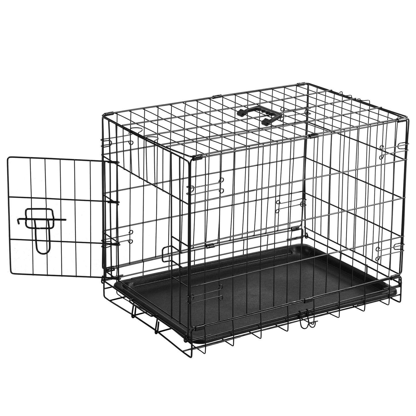 JHK Single Door 30 Inch Folding Metal Wire Dog Cage with Plastic Leak-Proof Pan Tray Extra Large Pet Kennel for Indoor Outdoor