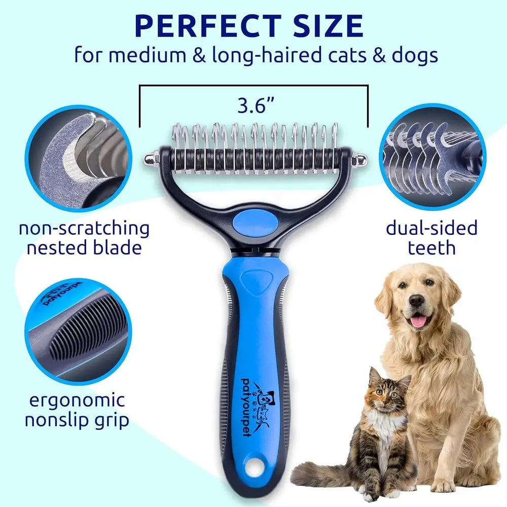 Deshedding Dog Brush or Shedding Cat Brushes, Indoor Cats, Double-Sided Brush for Deshedding & Grooming, Skin-riendly for Long &