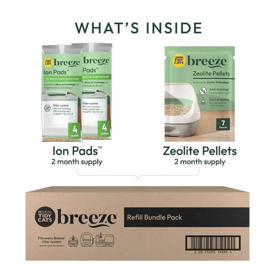 Purina Tidy Cats Breeze Zeolite Pellets and Ion Pads, Bright Lemongrass Scent, 7 lb. Pouch