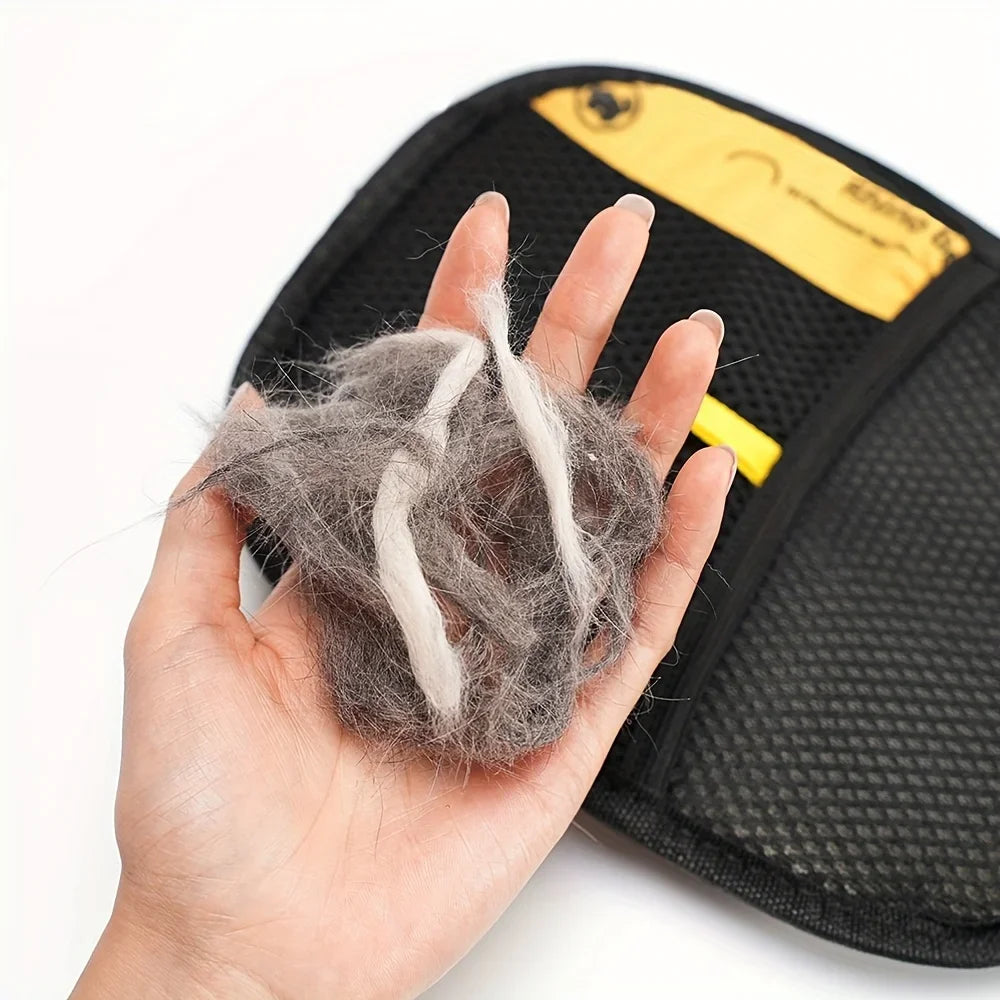 Large Pet Static Hair Removal Grooming Gloves, Upgrade Version Polypropylene Cat Hair Remover Gloves, Black with Yellow Accents for Pet Shedding