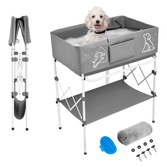 SucceBuy Dog Bathtub Elevated Dog Bath Tub Foldable Space-saving with Built-In Drain Hose for Small Medium Pet Indoor & Outdoor