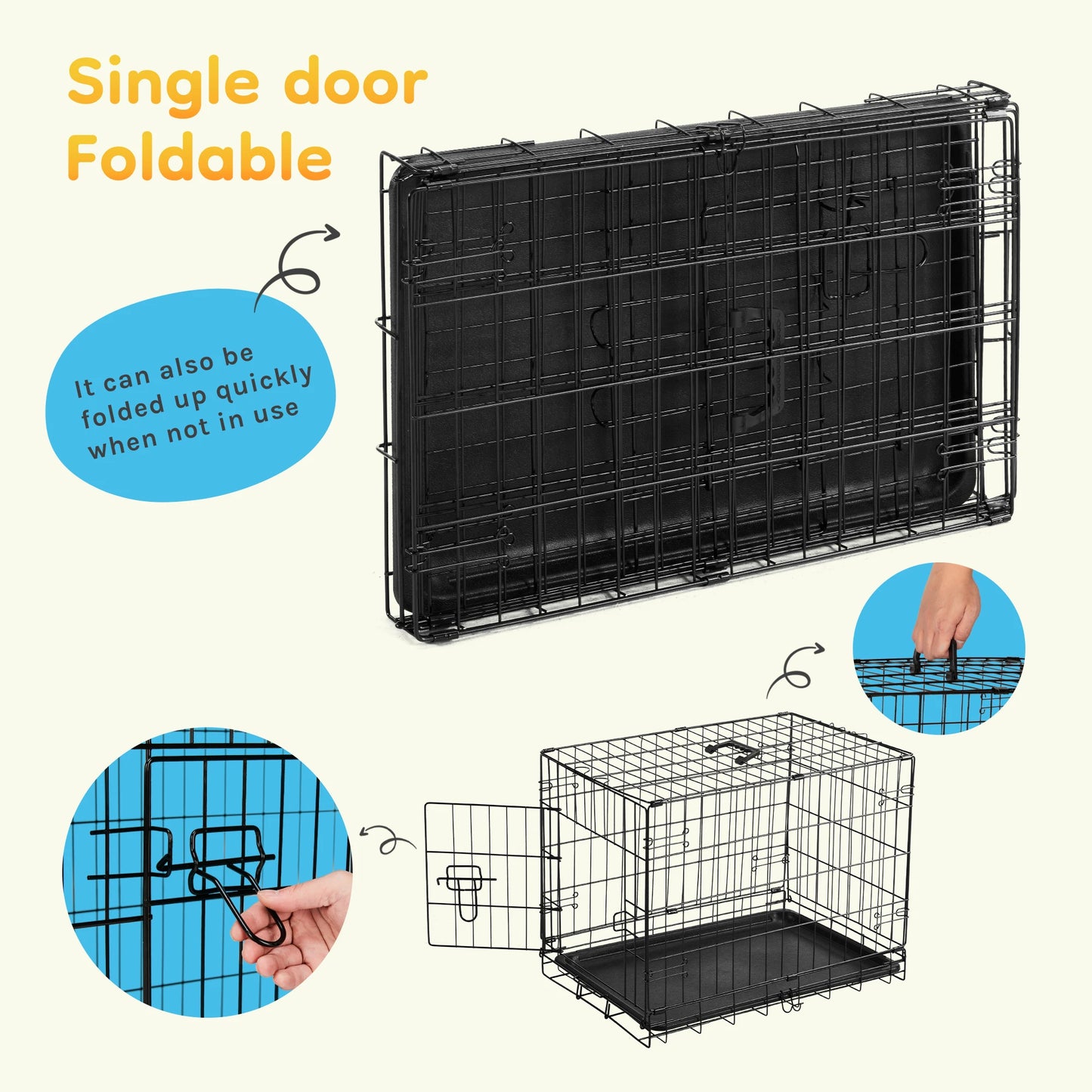 JHK Single Door 30 Inch Folding Metal Wire Dog Cage with Plastic Leak-Proof Pan Tray Extra Large Pet Kennel for Indoor Outdoor
