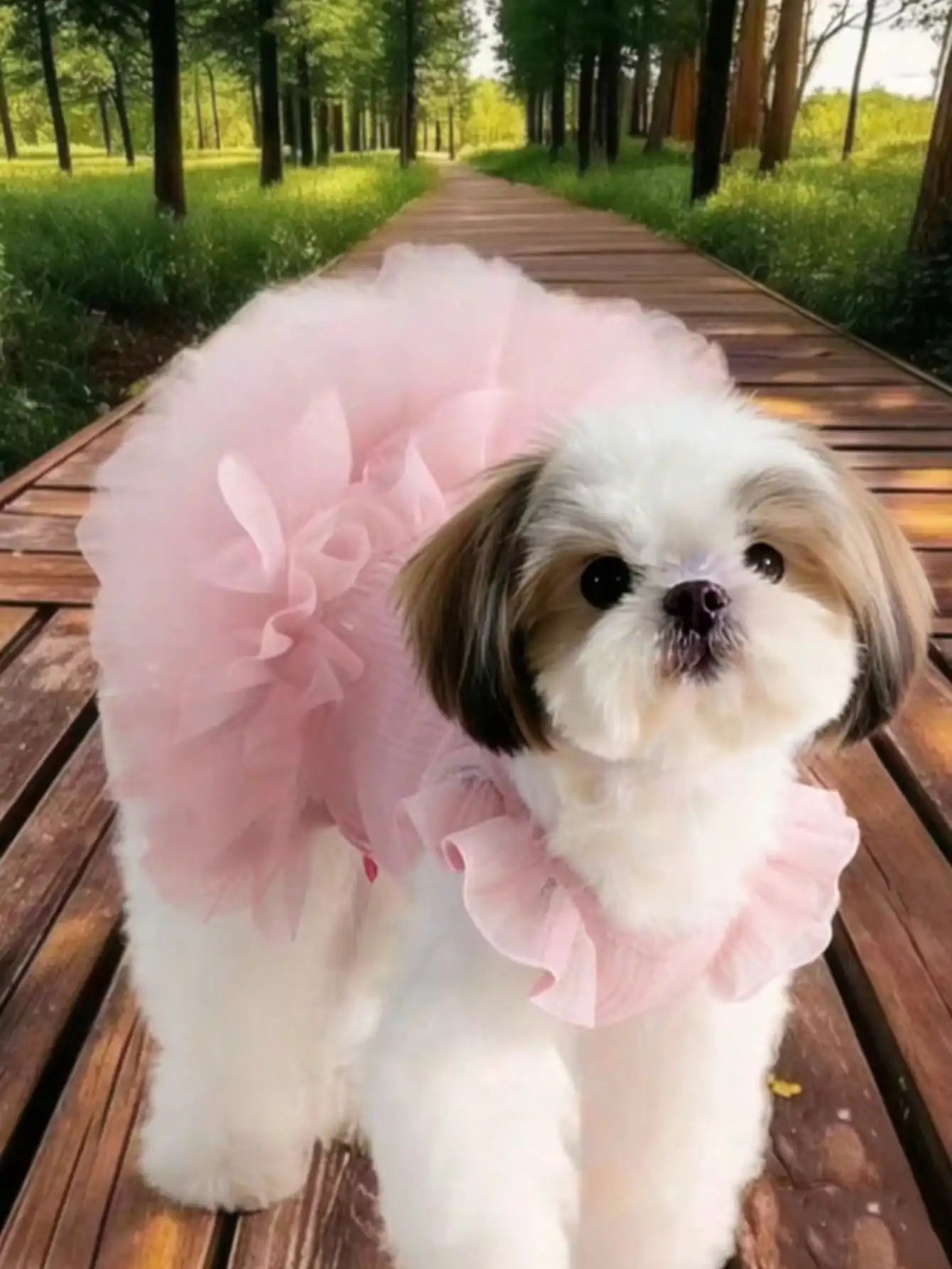 Pet Dog & Cat Ruffled Sleeve Princess Dress, For Small Dogs Like Poodle, Bichon Frise, Pomeranian, Maltese, Yorkshire Terrier Etc., Birthday Party Outfit, Spring/Summer